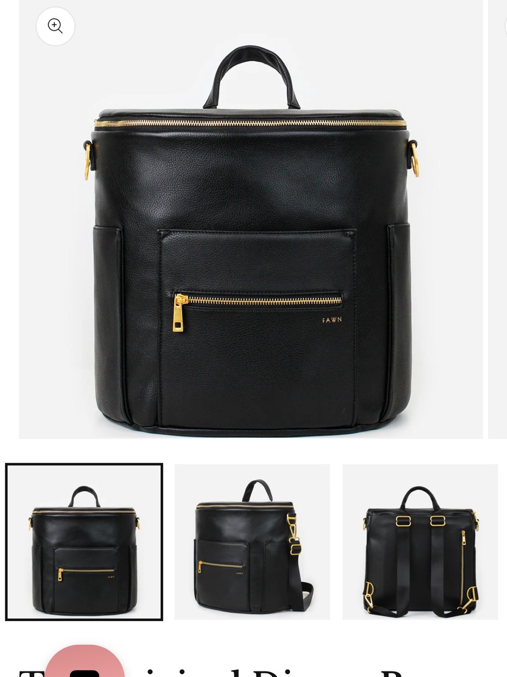 Fawn Design Black Leather Backpack with Gold Hardware